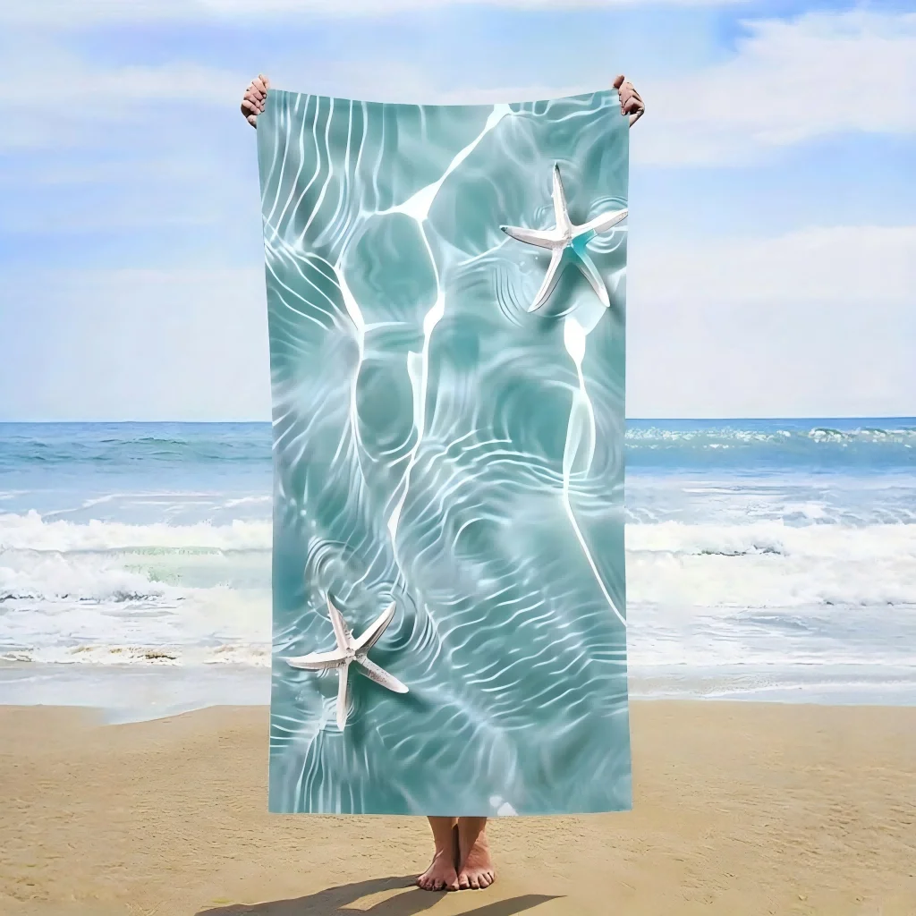 1pc Starfish Print Beach Towel Sun Protection Windproof Quick Dry Towel Portable Travel Blanket For Pool Camping Outdoor Vacatio