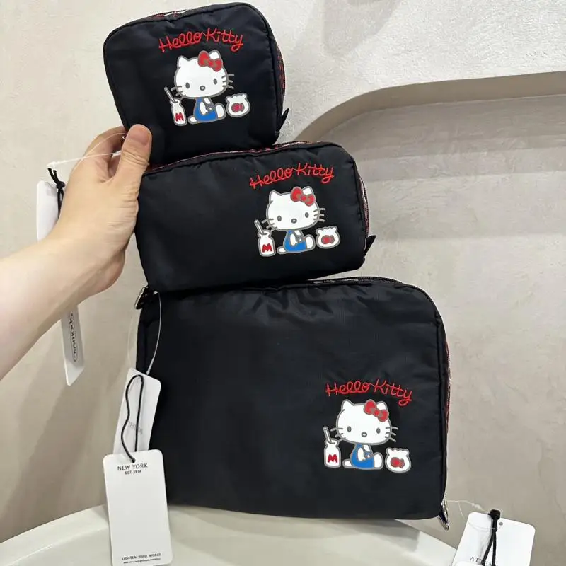 Sanrio Hello Kitty Y2K Black Embroidery Storage Bag Large Medium Small Makeup Bags Portable Toiletry Bag Underwear Cosmetic Bag