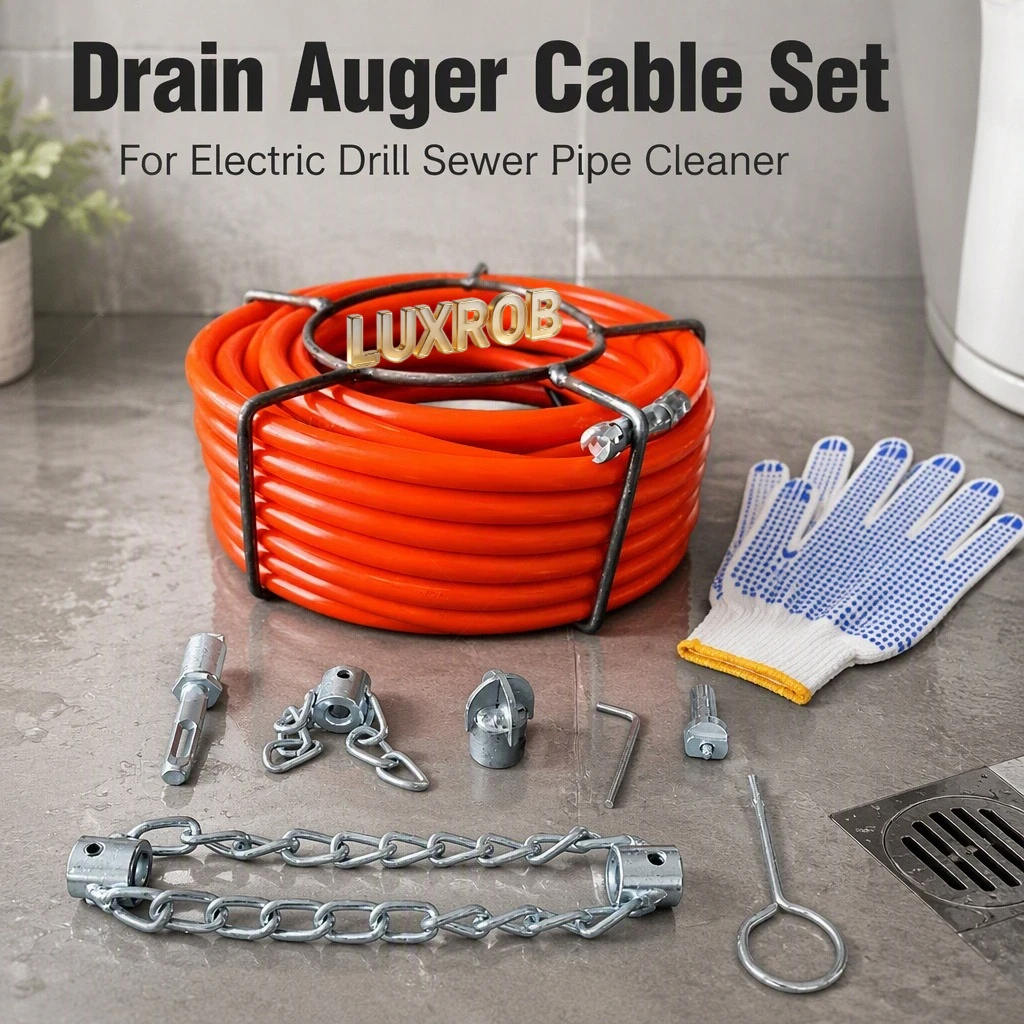 With Iron Storage Frame Sewer Snake Drain Auger Cable Kit For Electric Drill Flexible Pipe Dredger Sink Toilet Unblock Tool