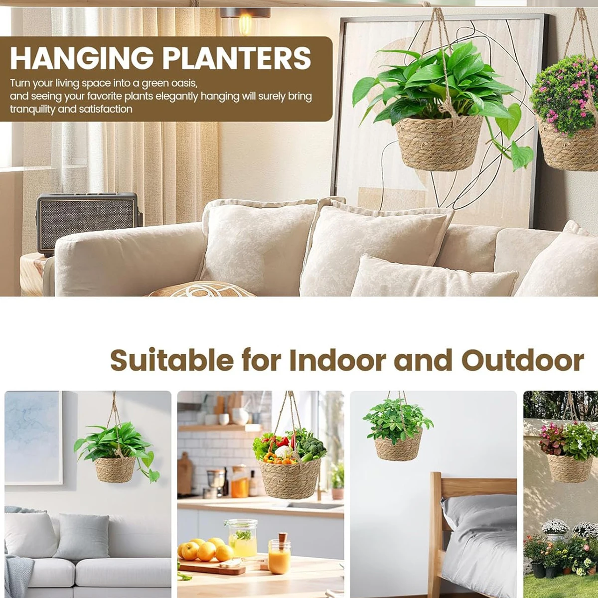 Straw Flowerpot Hanging Basket Planters Pots Plants Gardening Outdoor Decoration Brackets Supplies Flower Garden & Pot Plant