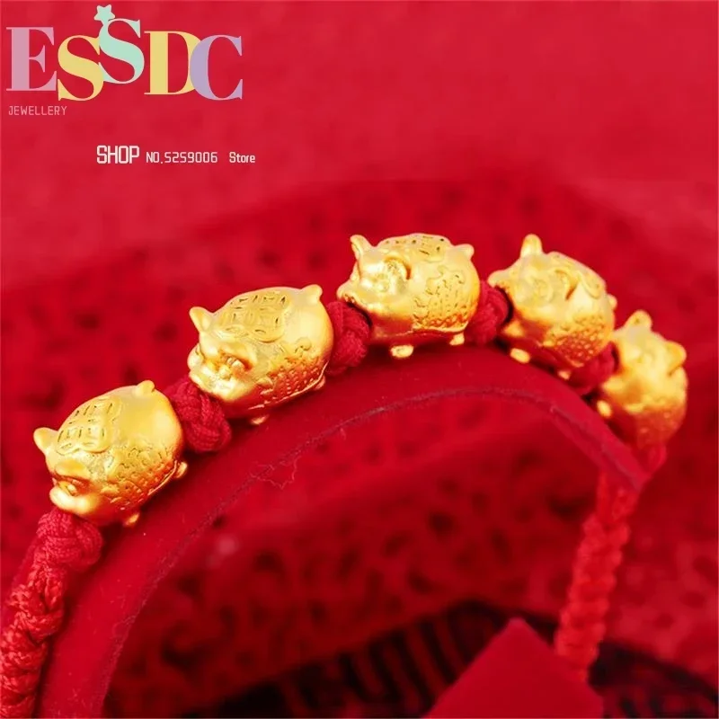 Sand Gold  of Birth Hand-woven Red Rope  Golden Pig New Year Gift Transfer Luck Bracelet for Men Women