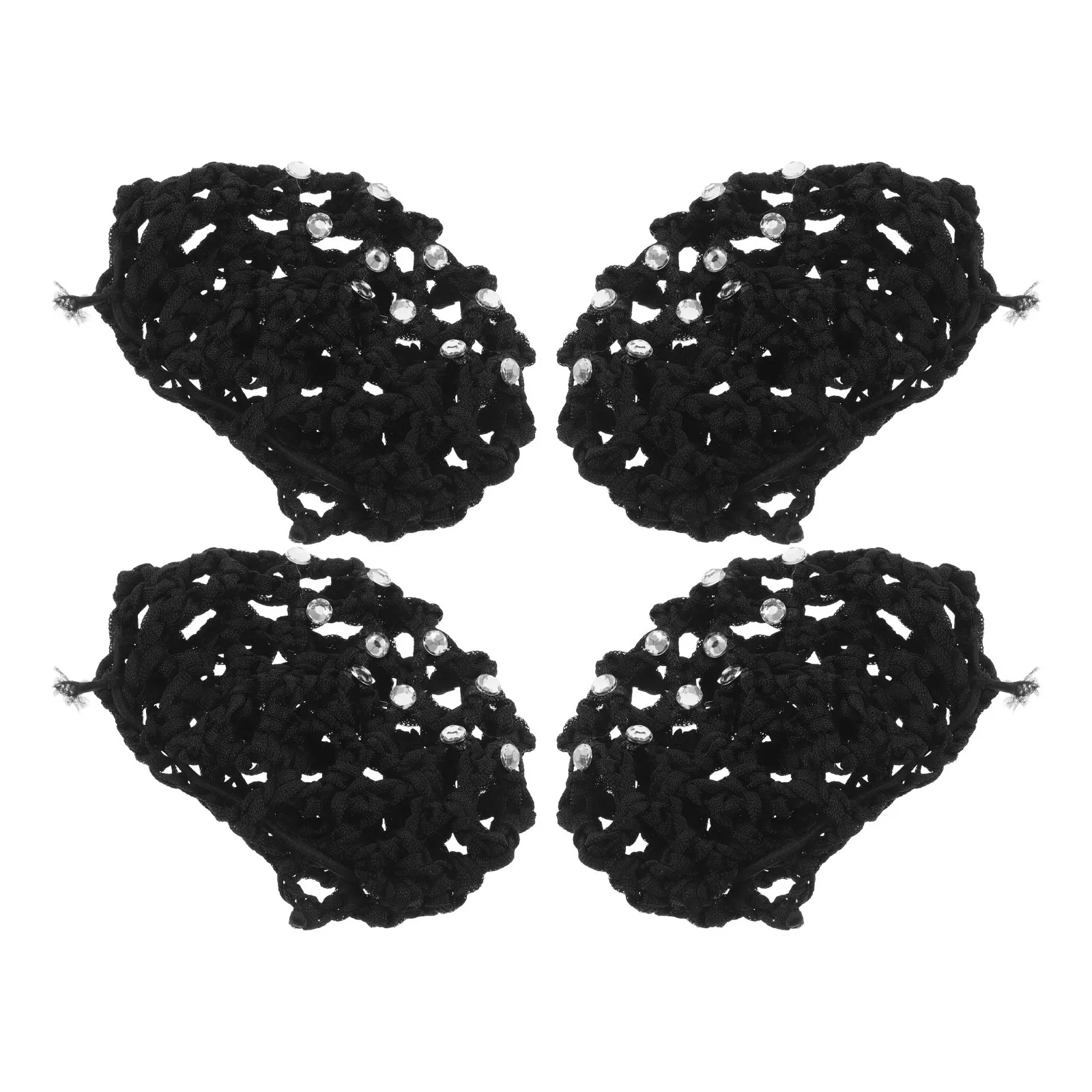 4Pcs Acrylic Rhinestone Elegant Black Hair Bun Nets Ballet Dance Hair Covers Girls Kids Women Accessories Bun Net