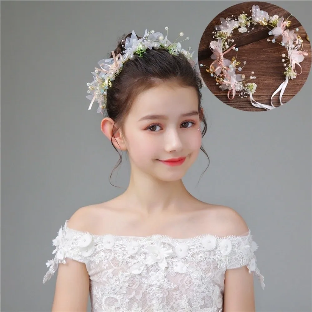 

Exquisite Korean Style Flower Crown Hairband Hair Hoop Tiara Wreath Headband Butterfly Pearl Garland Wristband Girls Headwear