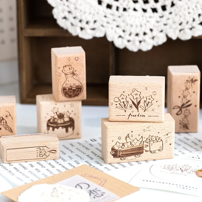 Niedliche Flasche Trulip Stern Kuchen Stempel für Scrapbooking Kartenherstellung Junk Journal Deco Holz Siegel Stempeln Hobby DIY Bastelbedarf
