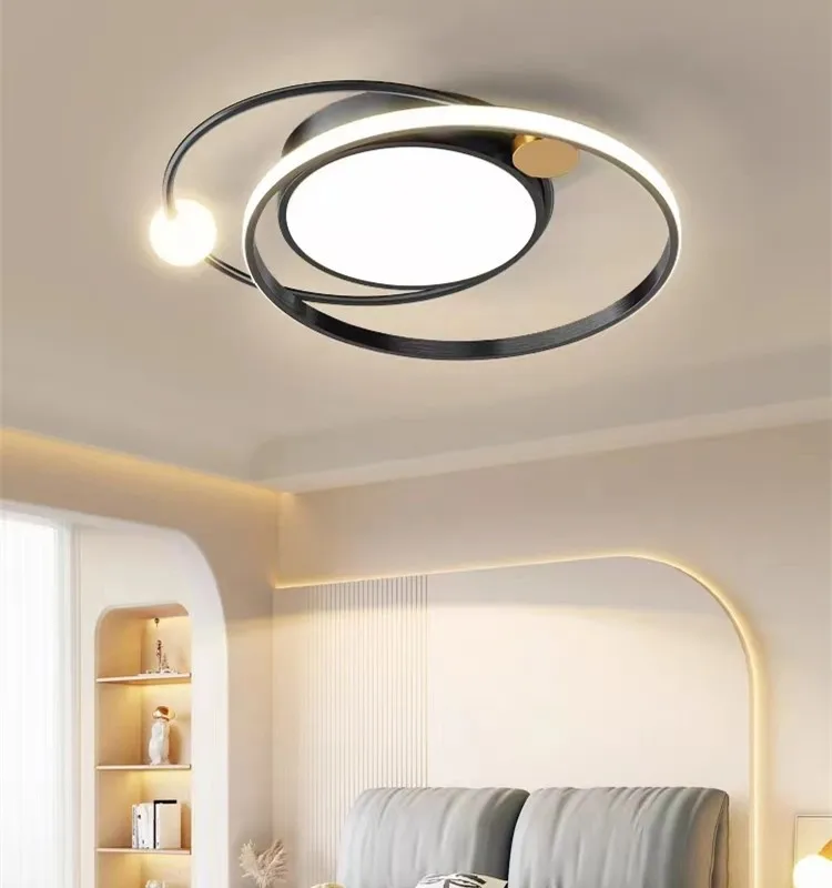 

Светодиодный кольцевой светодиодный потолочный светильник, черное золото, стеклянный шар, светильник для спальни, простой дизайн, освещение для гостиной, кухни, острова