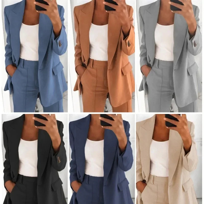 Fashionable Lapel Slim Cardigan Temperament Blazer for Women elegant suit jacket solid color spring autumn coat