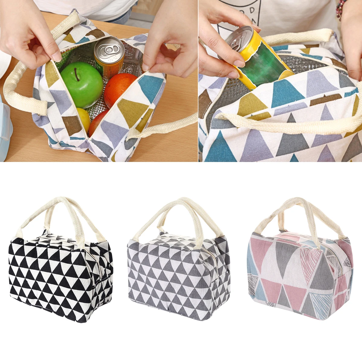 

Popular Cotton and linen fashionable insulation waterproof hand-held bento bag insulation bag