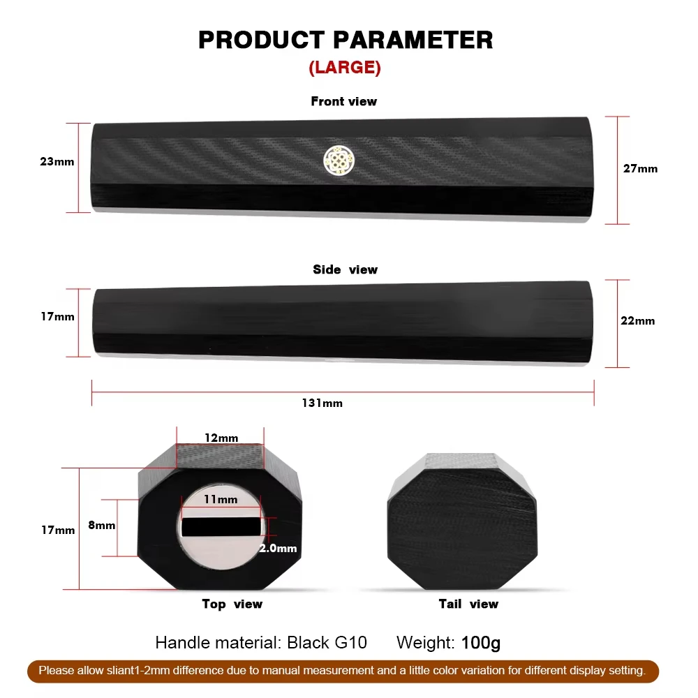 Kitchen Knife Handle Black G10 Octagonal Handle Factory Customized DIY Replacement Material Japanese Sashimi Chef Knife Handle