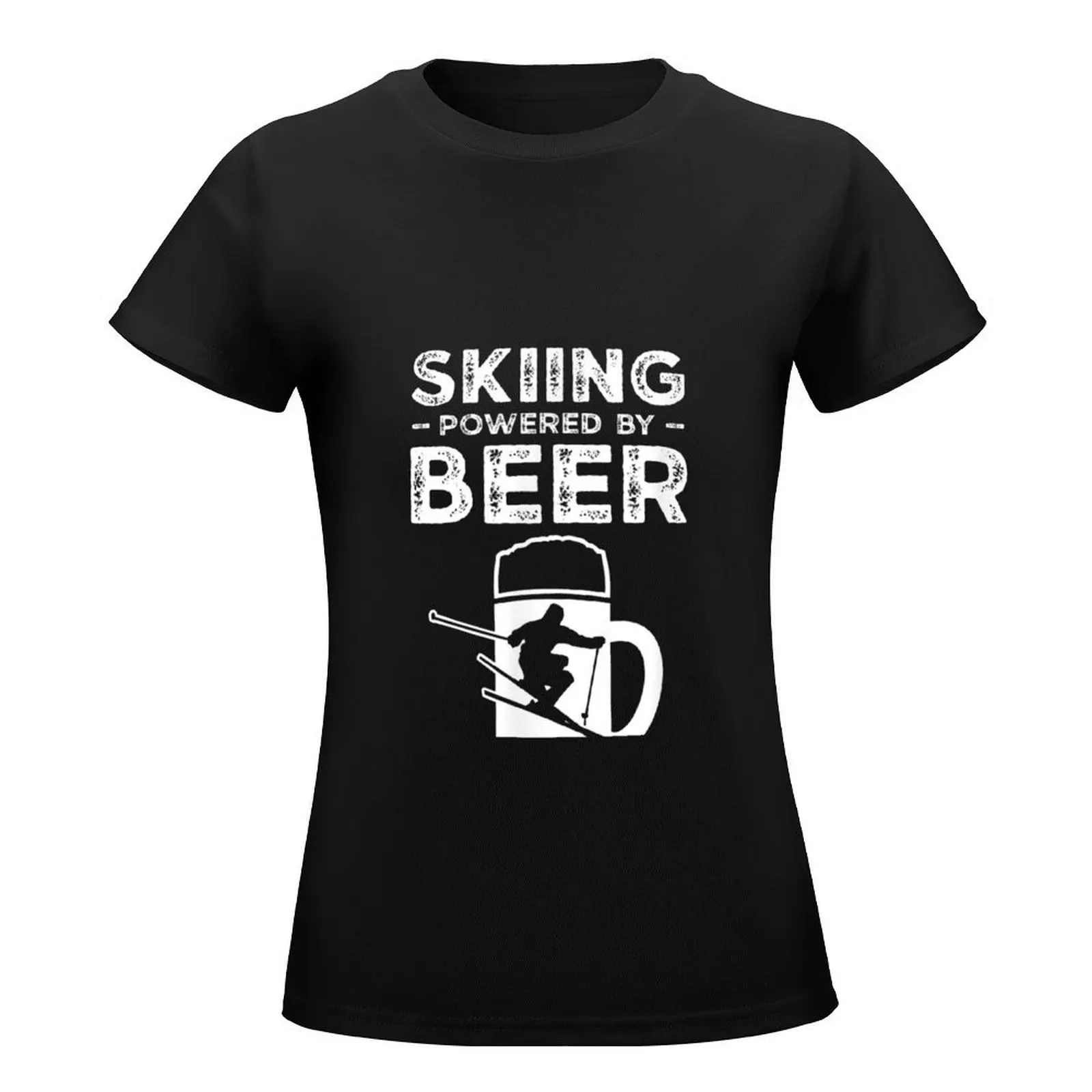 Skiing powered by beer Funny Drink Skier Apres Ski T-Shirt korean fashion female cute clothes cropped t shirts for Women