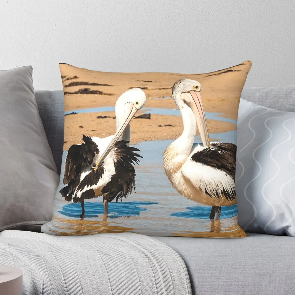 Australian Pelicans Square Pillowcase Polyester Linen Velvet Creative Zip Decor Car Cushion Cover Wholesale