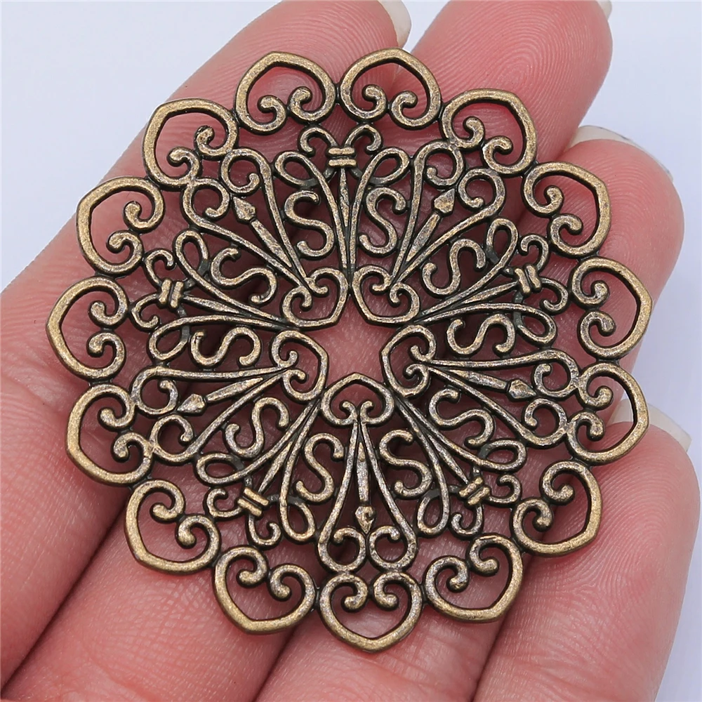 WYSIWYG 2pcs 53x53mm Flower Mandala Pendants Charm For Jewelry Making Mandala Pattern Pendants Mandala Flower Pendants Round