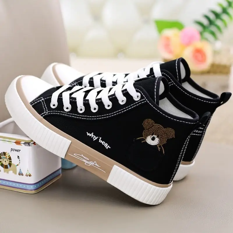 Fashion Bear Canvas Sneakers Print Woman Flats Autumn Students Daily Wear Casual Korea Style Cartoon Ladies Footwear Shoes