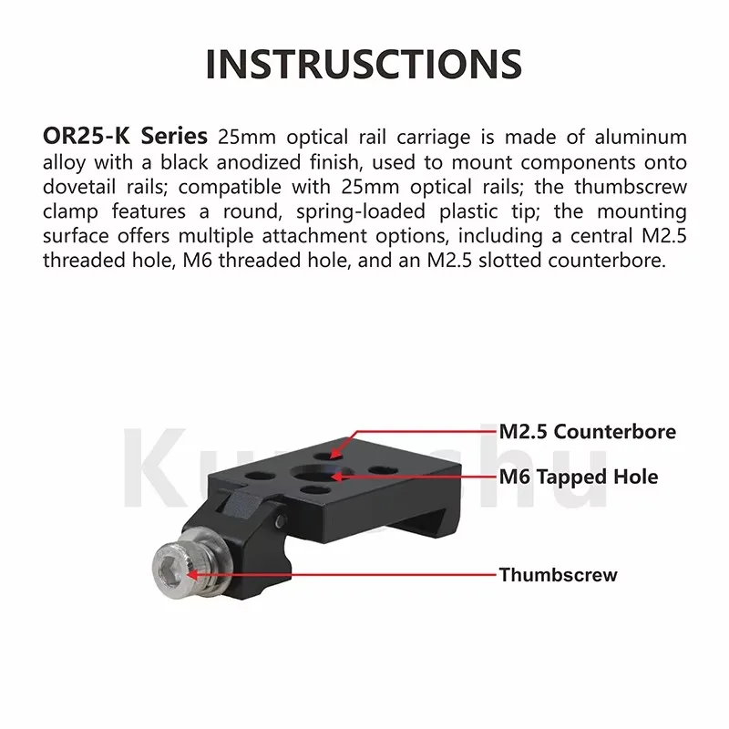 OR25-K Series 25mm Optical Rail Carriage Featuring Various Specification Options
