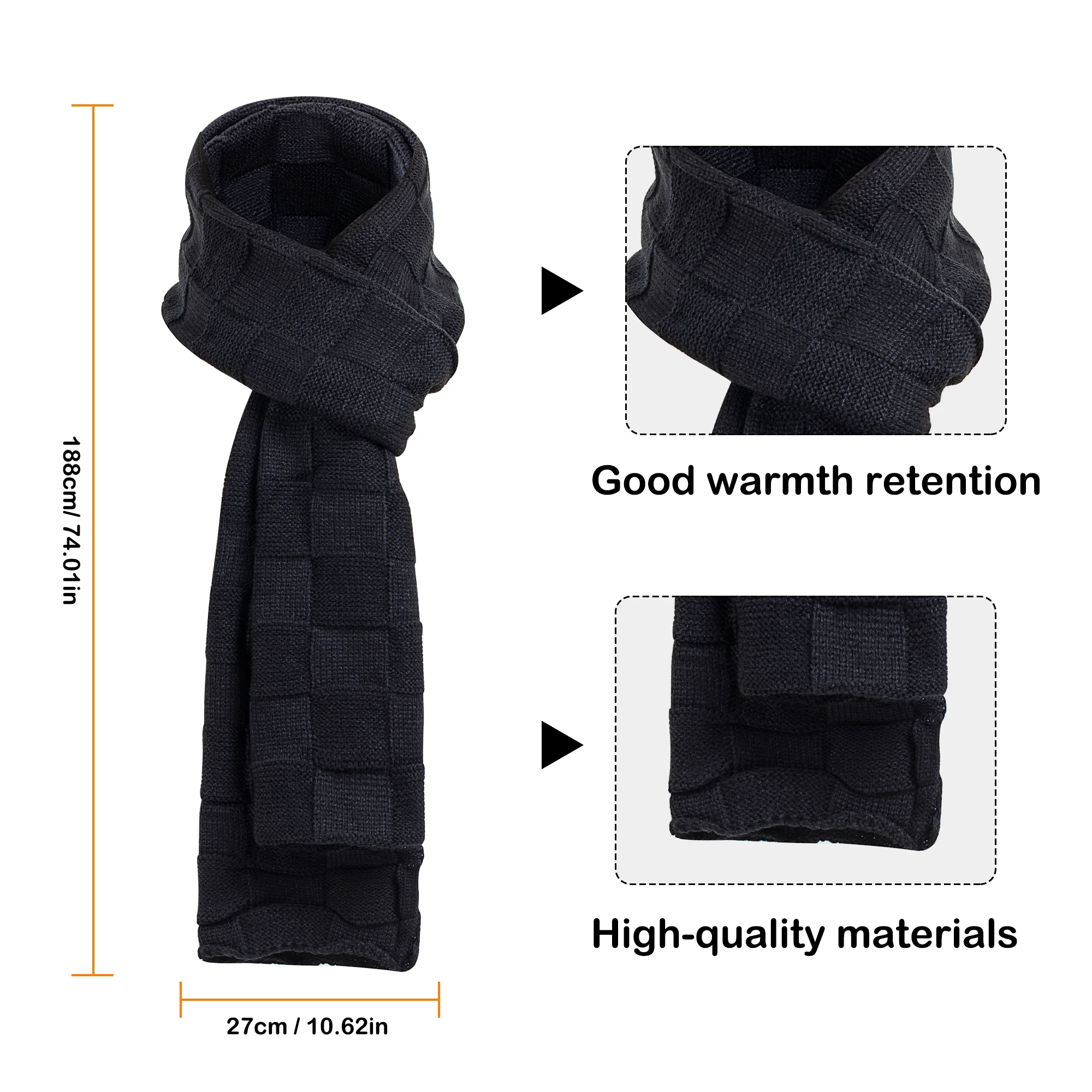 أوشحة رأس شتوية فضفاضة للرجال والنساء، أوشحة طويلة محبوكة، قفازات تعمل باللمس، صندوق هدايا ثلاثة في واحد، ناعم ومقاوم للرياح