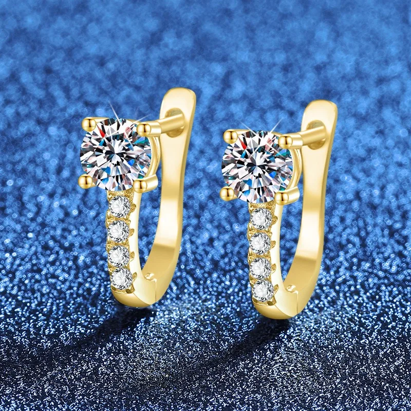 

S925 Sterling Silver U Shape Earrings Classic Korean Style Moissanite Studs Versatile Luxury Jewelry for Women