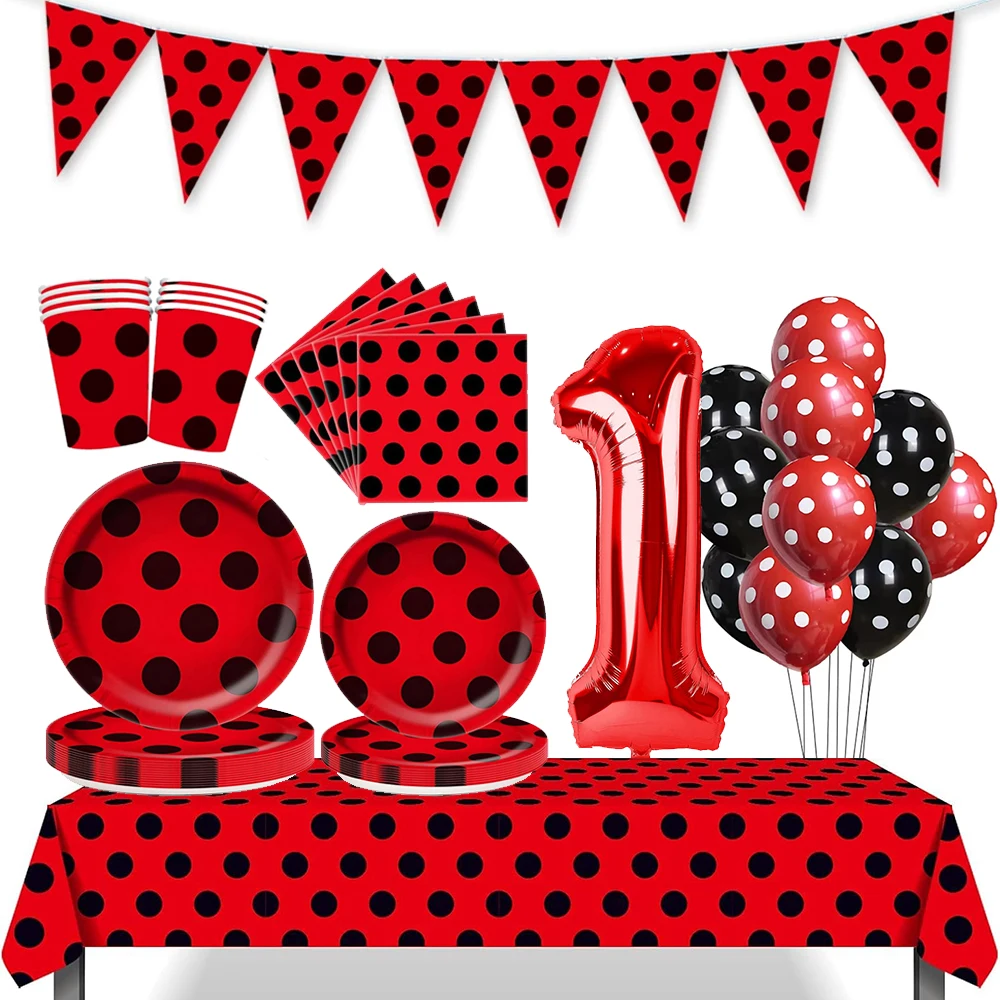 

Ladybug Birthday Party Decorations Tableware Plates Napkins Cups Balloons Pennant Kids Ladybug Theme Party Baby Shower Supplies