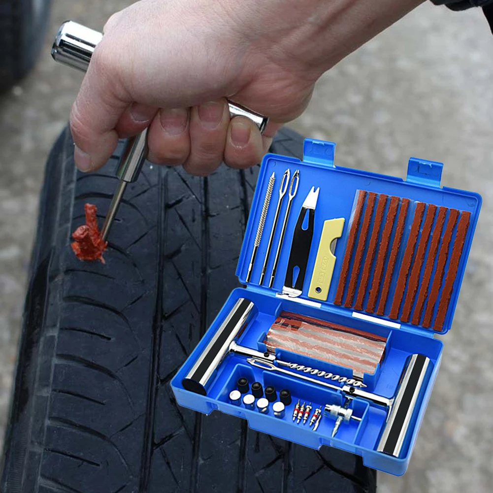 7-57Pcs Car Auto Tire Repair Puncture Repair Tools Set Emergency Heavy Duty Tubeless Tire Repair Rivet for Van Motorcycle Bike