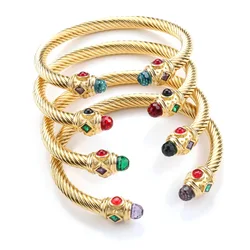 Vintage Style Titanium Cuff Bracelet with Colorful Rhinestones for Women