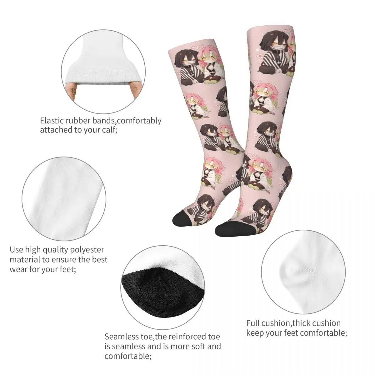 Mitsuri Kanroji And Iguro Obanai Socks Harajuku Stockings All Season Long Socks Accessories for Man's Woman's Christmas Gifts