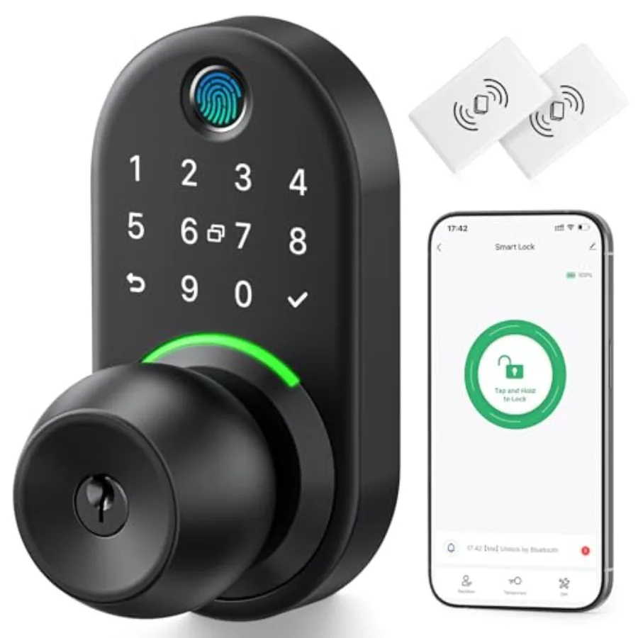 

Keypad Smart Door Lock with Knob, Keyless Entry Digital Lock with Handle, Fingerprint Electronic Knob for Front Door