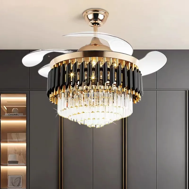 

Luxury Golden Led Chandelier Lighting Remote Control Fancy Pendant Lamp Home Hotel Modern Smart Ceiling Fan With Light