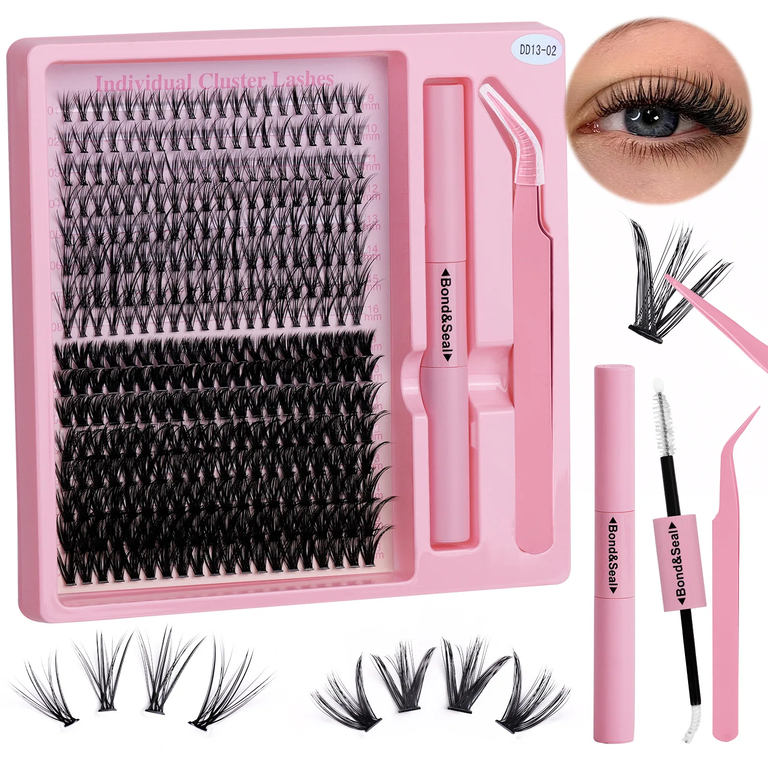

DIY Lash Extension Kit Clusters Individual Eyelashes Kit with Bond and Seal Makeup Tools for Gluing Lashes
