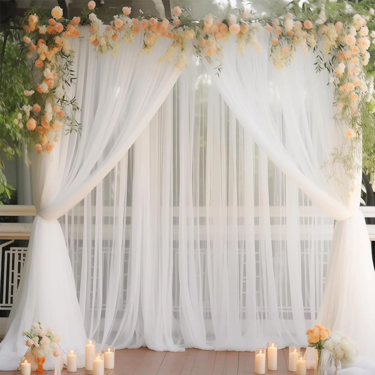 1/2 unidades de cortinas de tela de fondo de gasa de malla, cortinas de tela transparente para cumpleaños, despedida de soltera, decoración de fiesta de arco de boda