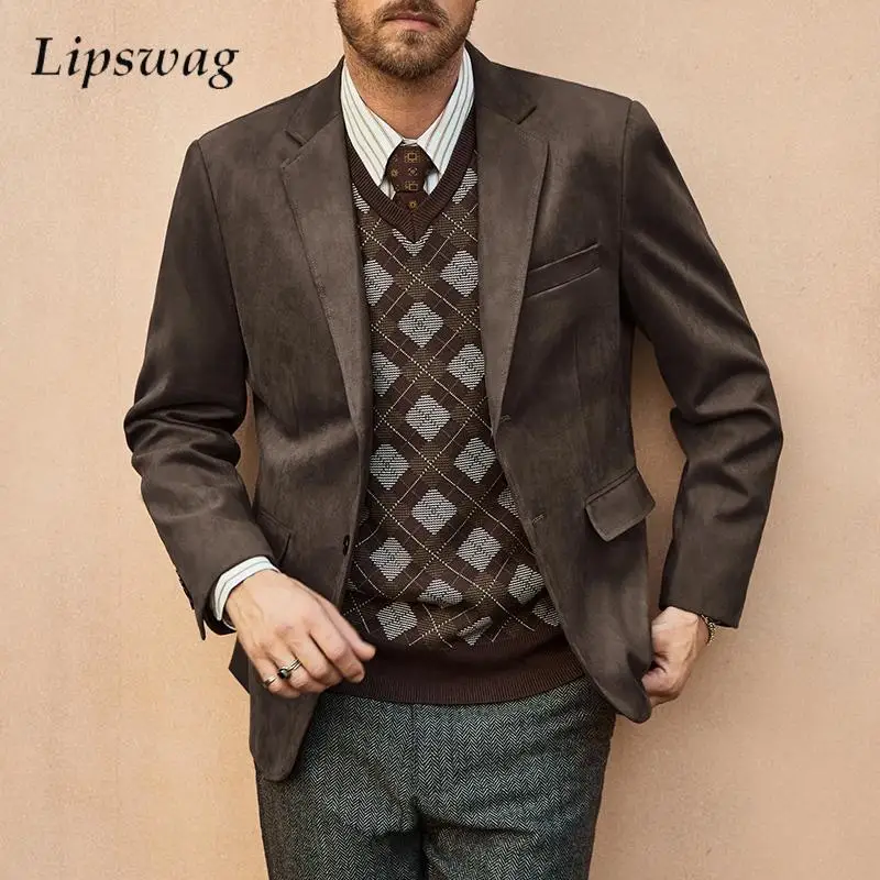 

Business Office Casual Suit Jacket For Men Stylish Solid Color Lapel Single-breasted Cardigans Mens Spring Fall Vintage Jackets