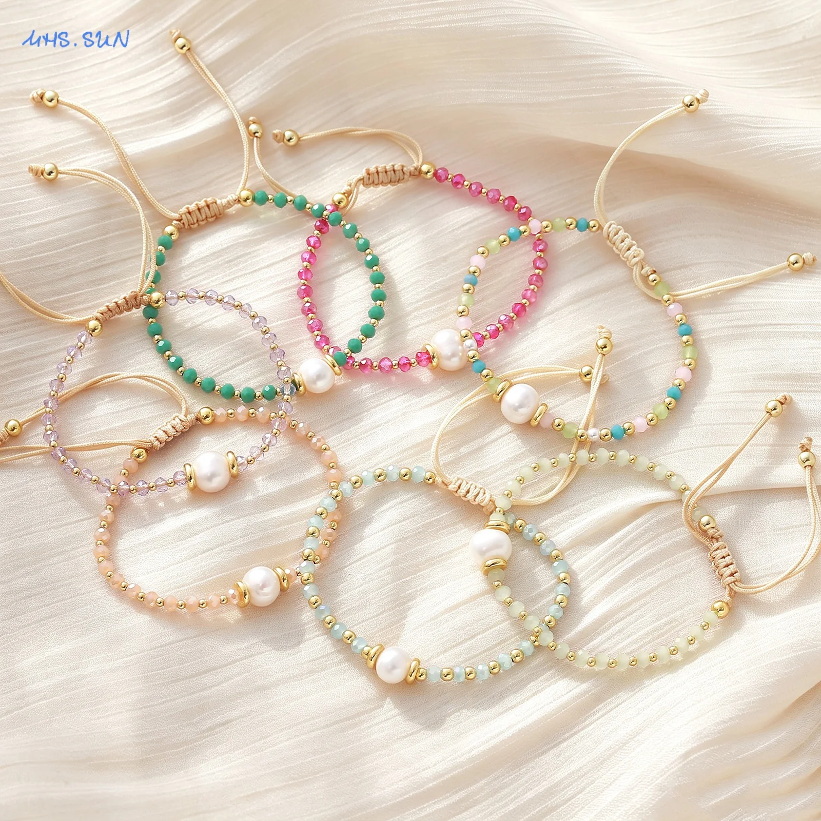 Fashion Colorful 3mm Crystal Pearl Beaded Adjustable Woven Drawstring Bracelet Women Jewelry For Daily Commute And Party Wear