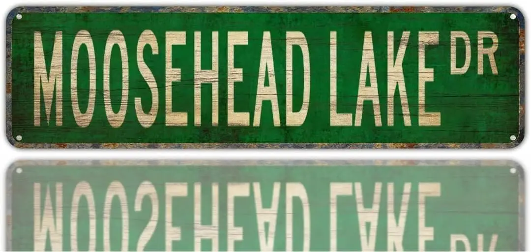 

Винтажный декор, настенные знаки, Moosehead Lake Sign Мэн Lake Moosehead, металлический уличный знак 16x4 in H