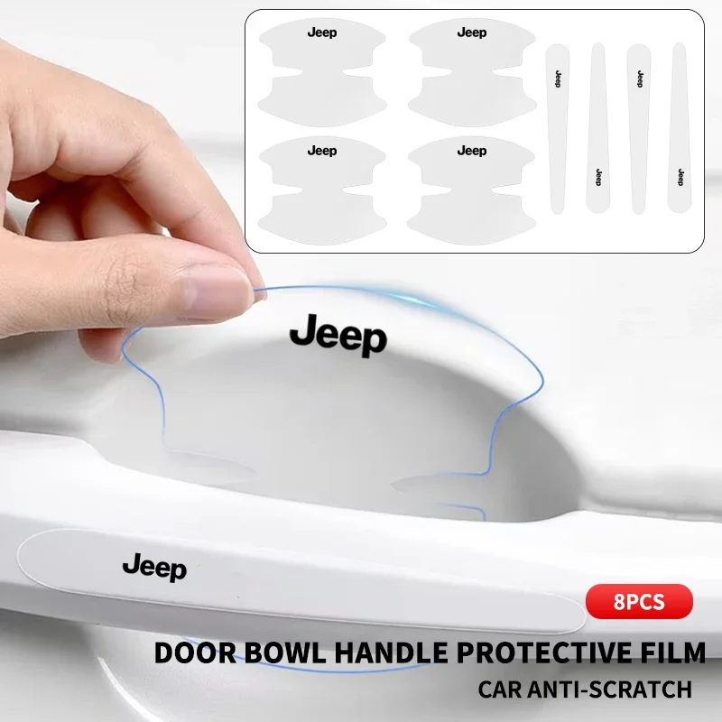 

8pcs Car Door Bowl Anti-scratch Badge Clear Door Handle Sticker For Jeep Renegade Compass Grand Cherokee Wrangler jk Patriot