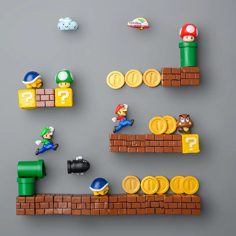 Super Ma Bros DIY Fridge Scene 3D Magnets Refrigerator Decoration Bullet Mushroom Turtle Wall Sticker Set Home Collection Gift