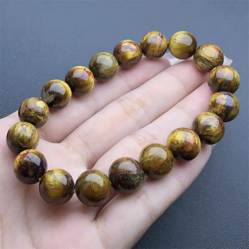 11MM Natural Gold Peter Stone Bracelet Round Bead Women Trendy Reiki Healing Elastic Yoga Energy Wristband Jewelry Gift 1PCS