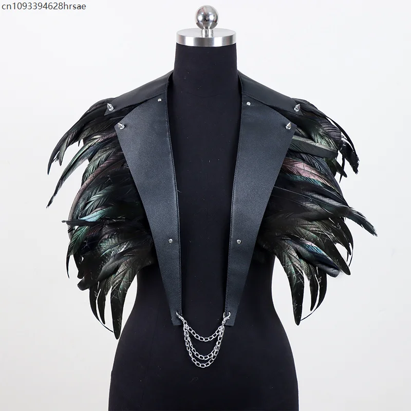 Mannen Punk Goth Feather Vest Cosplay Nachtclub Stage Performance Kostuum Dans Carnaval Party Vest Feather Outfit