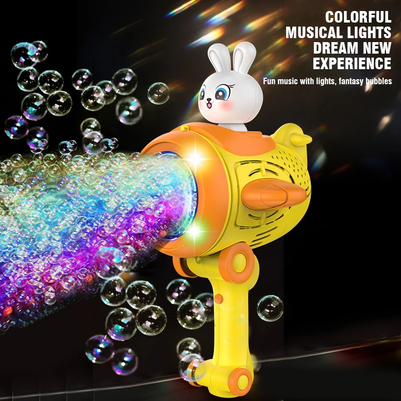 Pistola de bolhas elétrica para crianças Máquina automática de bolhas Cartoon Soap Blower Jogos de festa ao ar livre de verão, presente de aniversário infantil