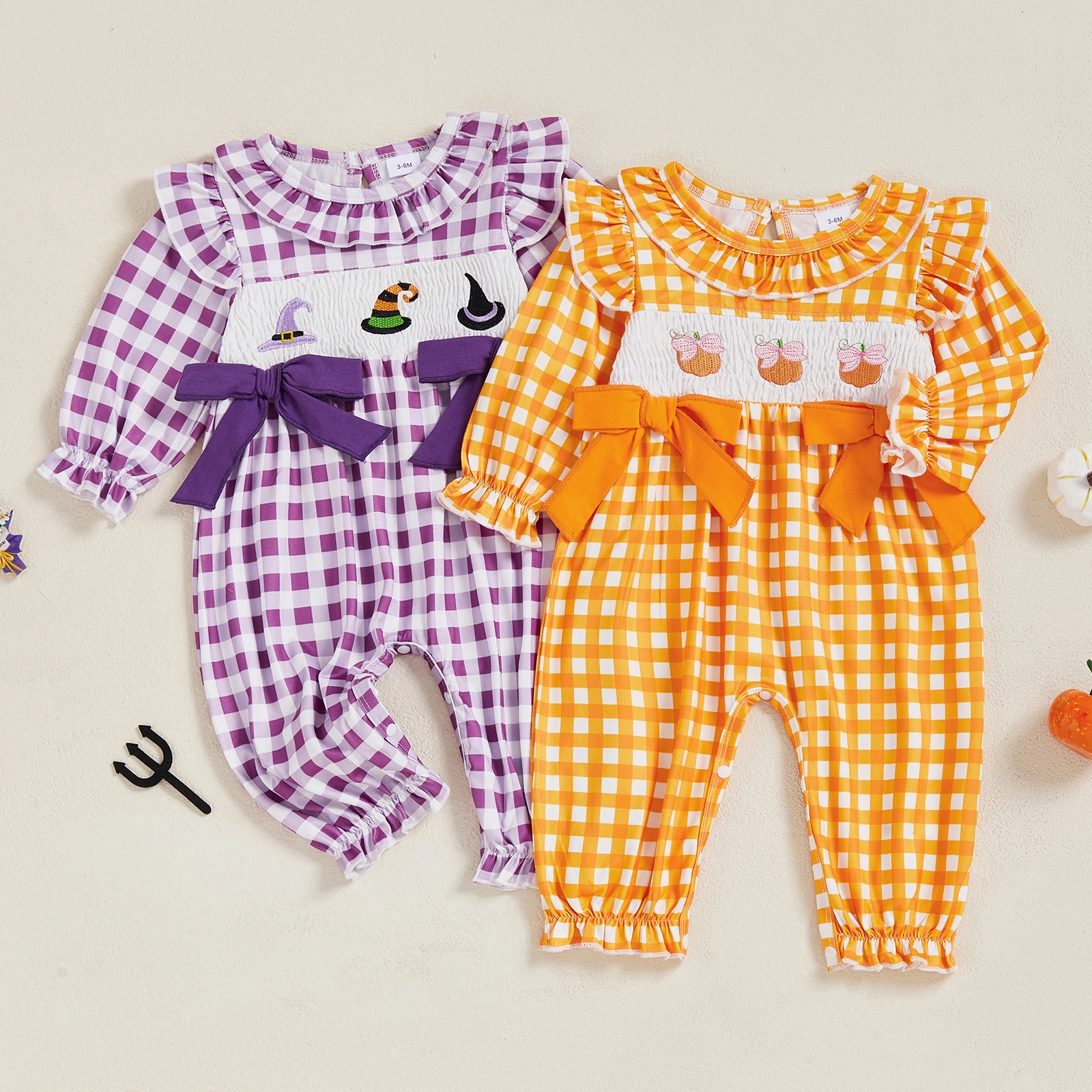 MISOWMNJOY-Pelele de Halloween para bebé, ropa para niña, sombrero de bruja de calabaza de manga larga, mono bordado para recién nacido, pijamas infantiles