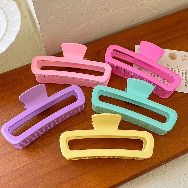 Candy Color Hollow Rectangle Large Hair Claw Clips Summer Women Shark Clip Ponytail Clips Oversized Hair Crab Clips Hairgrips