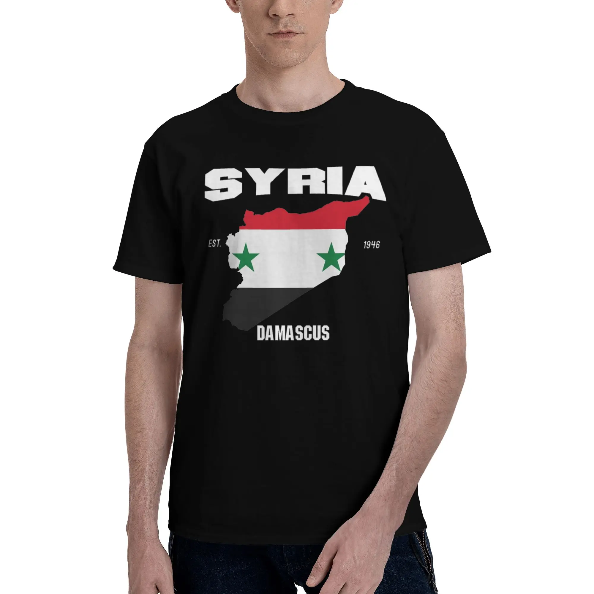 Syria Flag Map Syrian National  Graphic T Shirt for Men Women  Pure Cotton  Tee Shirt Clothing