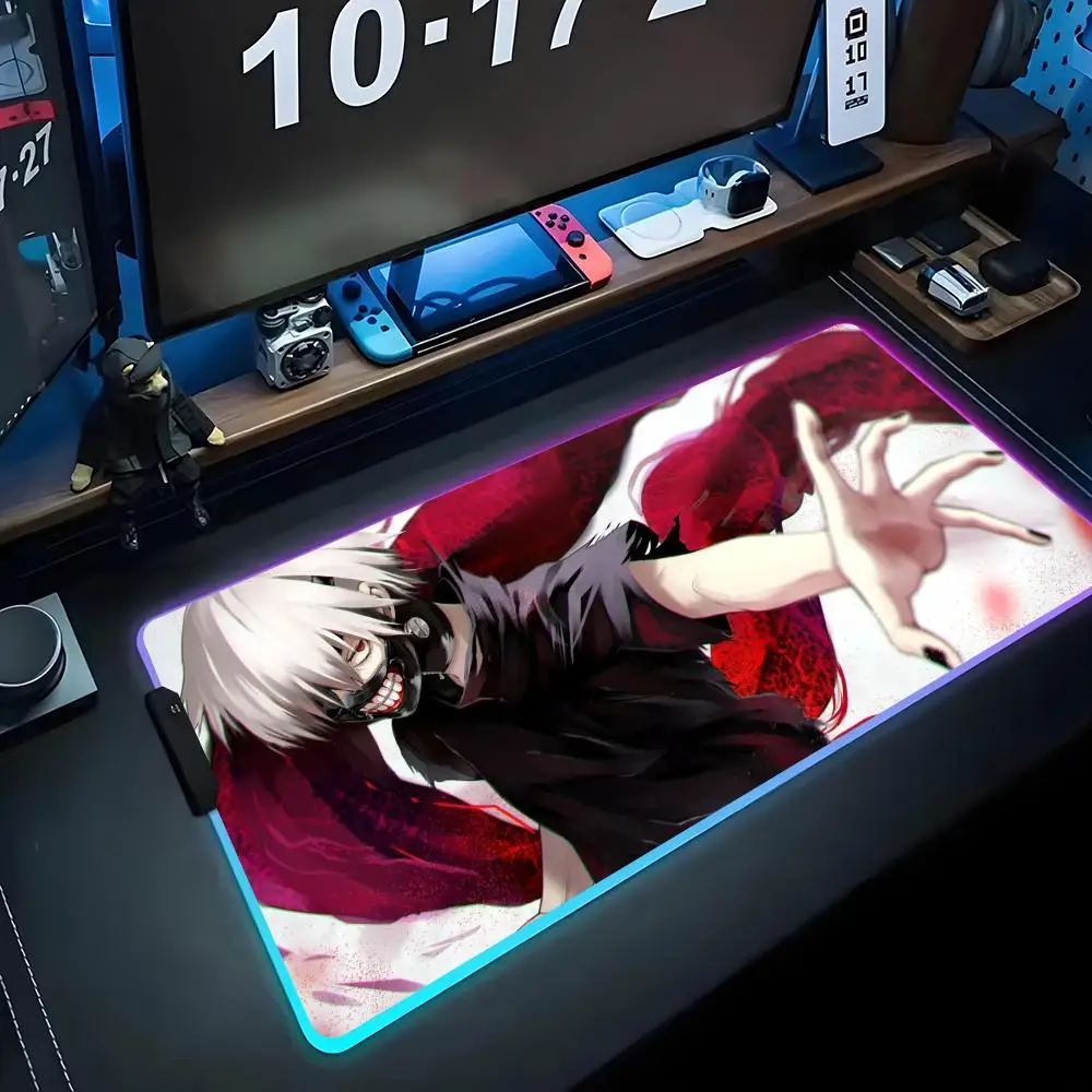 

anime tokyo ghoul Mouse Pad RGB Gaming Mousepad Big LED Pad PC Desk Mat Luminous Mouse Pad Large Keyboard Mats Table Rug With