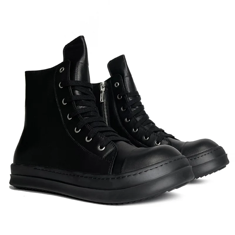

Lace-up Zip Men Ankle Boots High Top Quality Black Women Sneakers Leather Luxury Street Roman Flat Platform Shoes