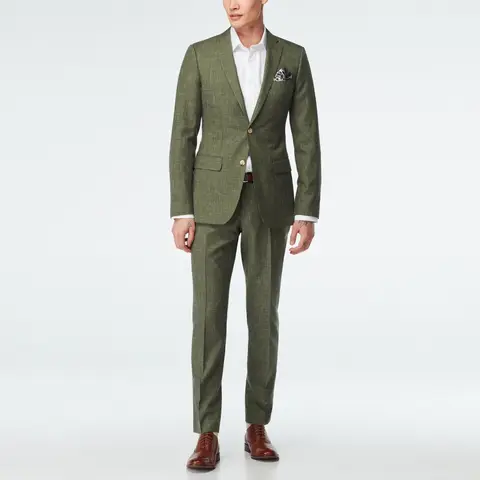 Zeytin Yeşili Erkekler İçin Yazlık İki Parçalı Takım Elbise Slim Fit Damat Smokini Resmi Kıyafet Blazer Pantolon Düğün Takımları