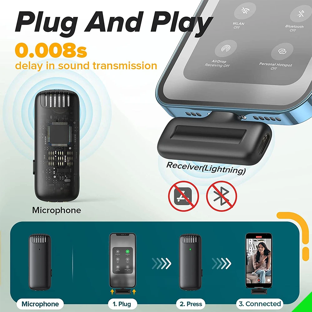 Microfono senza fili con scatola di ricarica microfono Lavalier riduzione del rumore intervista dal vivo registrazione del telefono cellulare per iPhone tipo C