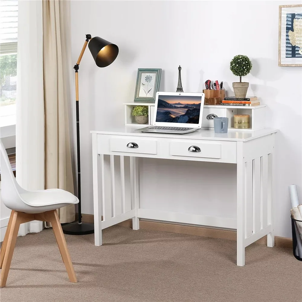 Computer Desks,Modern Wood Computer Desk with 4 Drawers, White,Computer Desks