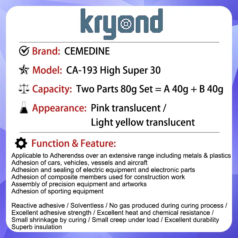 CEMEDINE CA-193 High Super 30 Epoxy Adhesive 80g Set 30 Minutes Working Life High Strength Two Component Part A 40g + B 40g