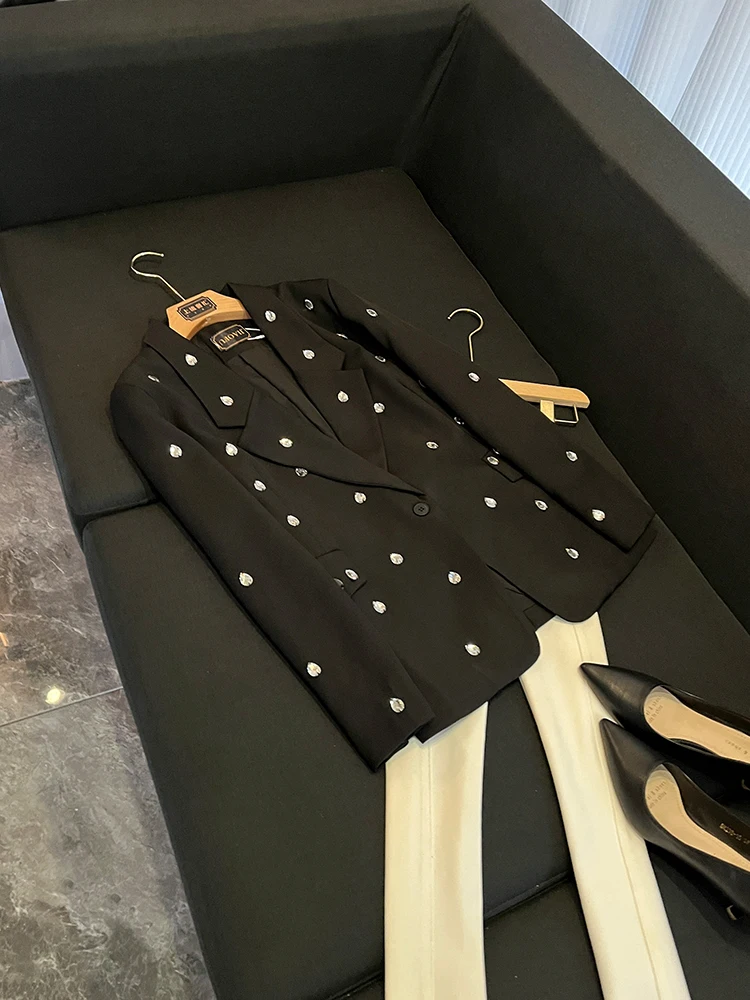 

Heavy Work Long Sve Single Button Patchwork Women's Suit Jaet Commute Sle Faionable Ele Chinese Production