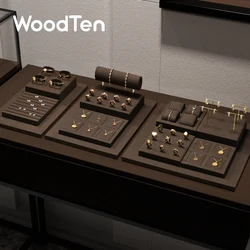 WoodTen Brown Jewelry Display Props Microfiber Rings Earrings Rack Necklaces Pendant Watch Jewelry Window Display Counter Stand