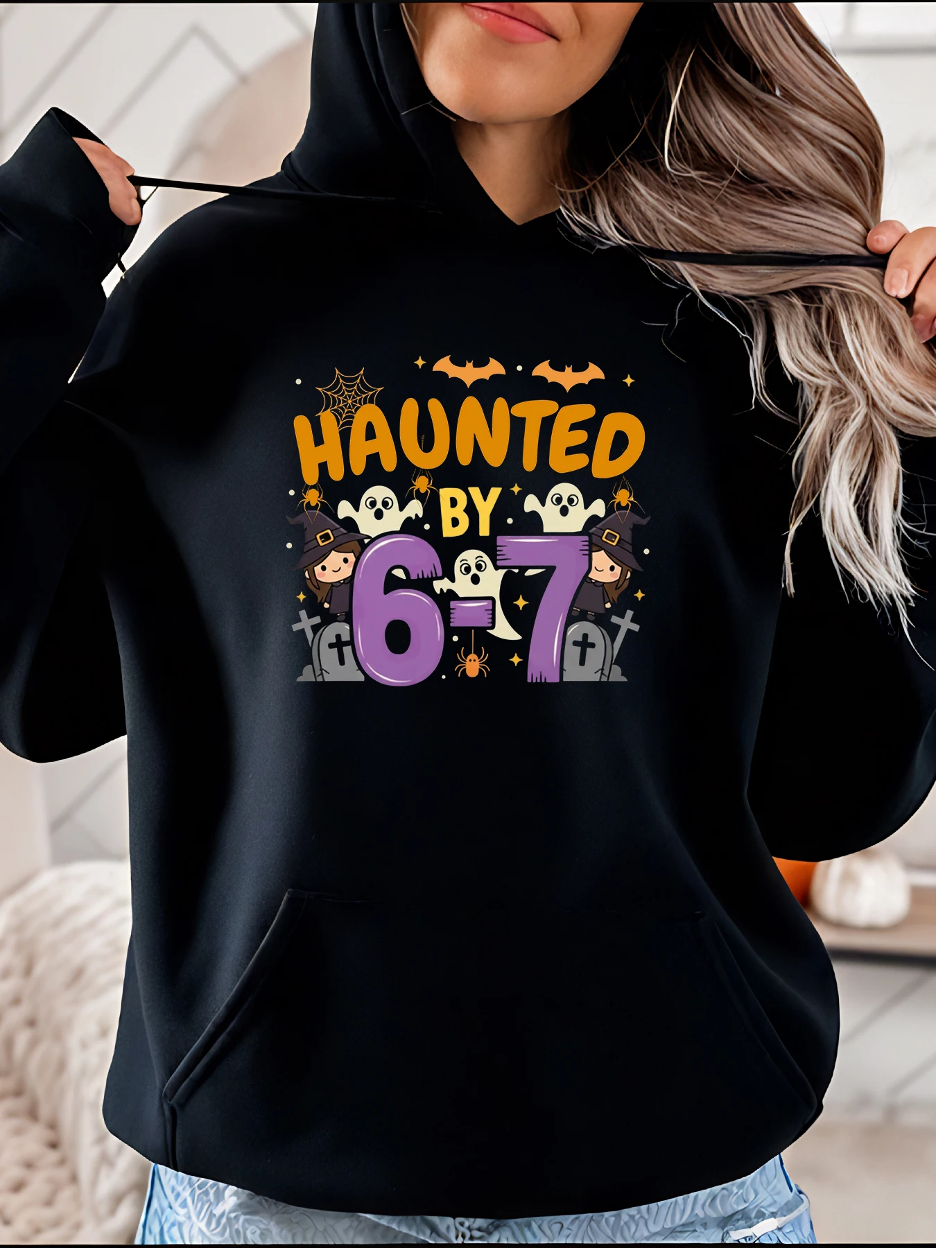 Bluza damska na Halloween z nadrukiem 6-7 nawiedzonych duchów i czarownic, swobodna bluza dresowa, jesienny kostium.