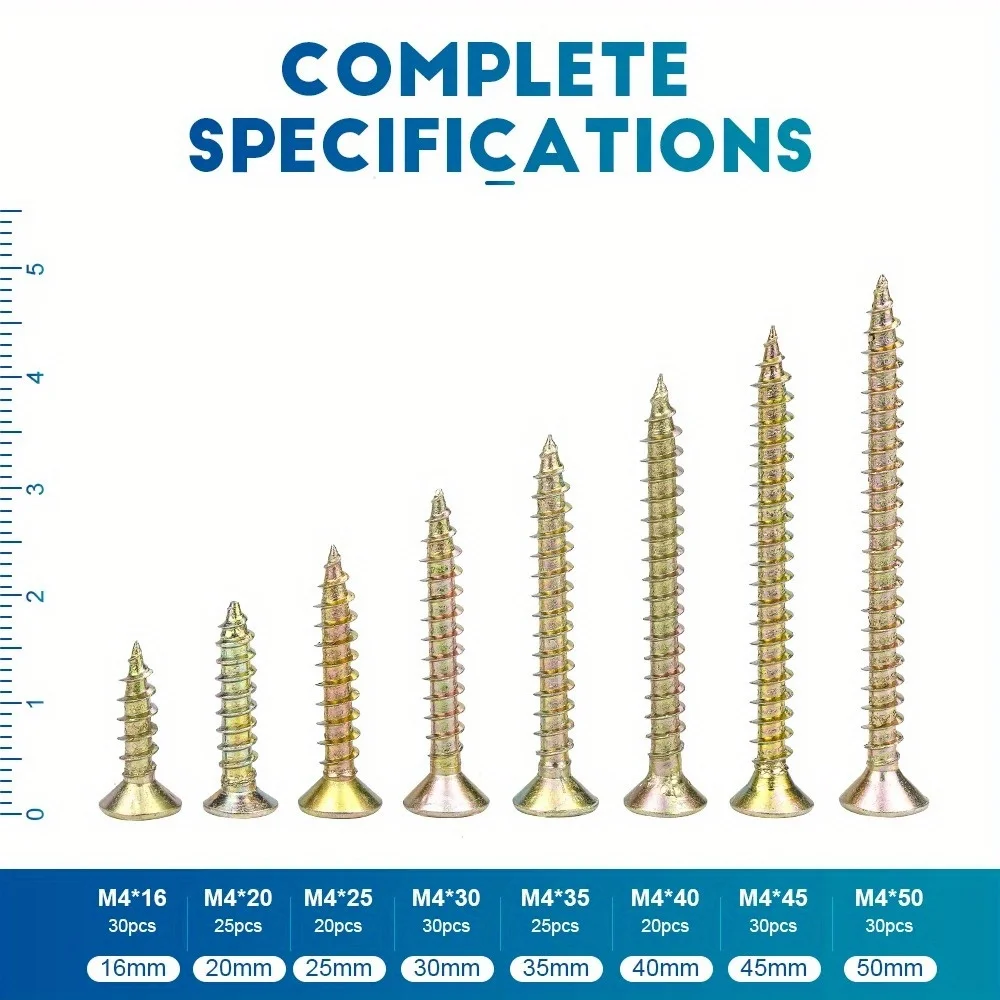ชุดสกรูไม้แบบแบน M3.5 M4 ชุบสังกะสี หัวแฉก แบบเจาะเกลียวในตัว สำหรับยึดผนังเบาและไม้