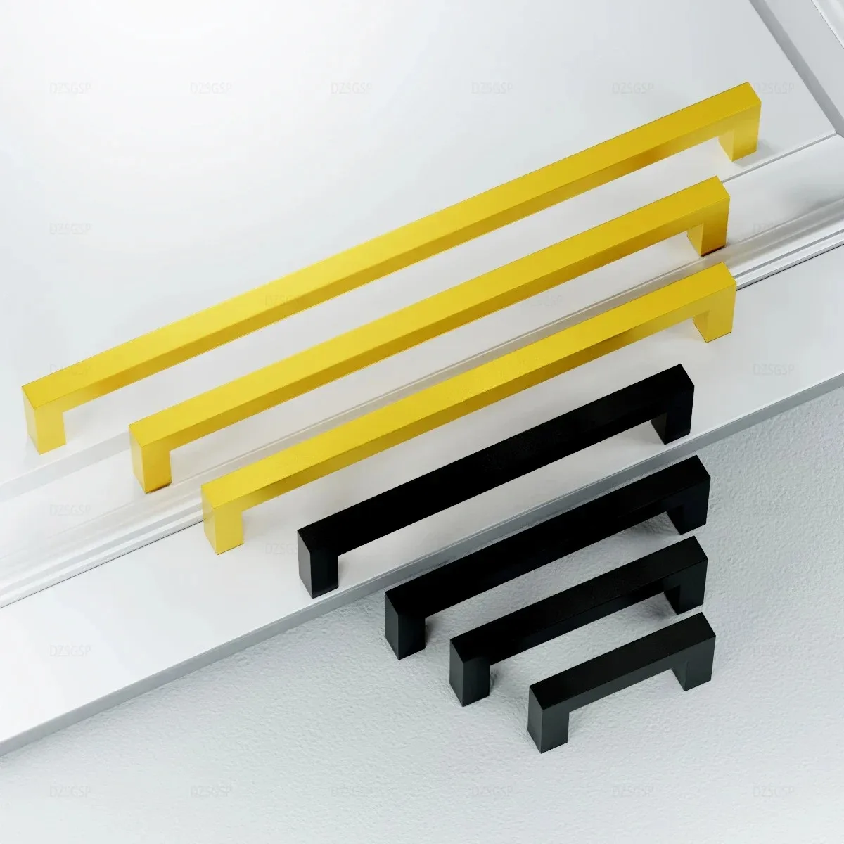 Stainless Steel Square Cabinet Handles, Modern Silver Black Gold Furniture Pulls for Kitchen Drawers