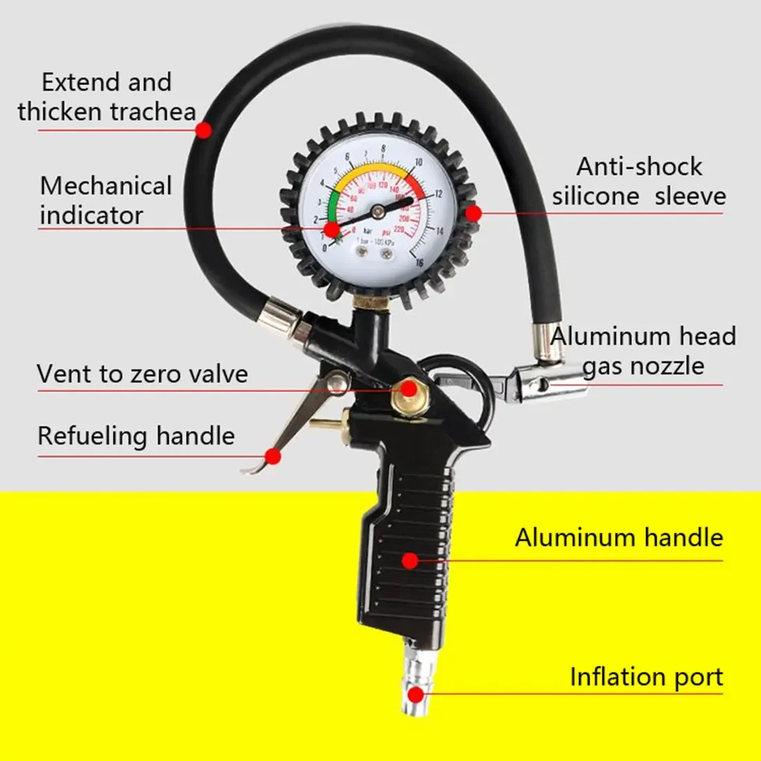 Auto Tire Pressure Gauge For Car Motorcycle SUV Inflator Pumps Tire Repair Tools Pressure Gun Type For Air Compressor Durable